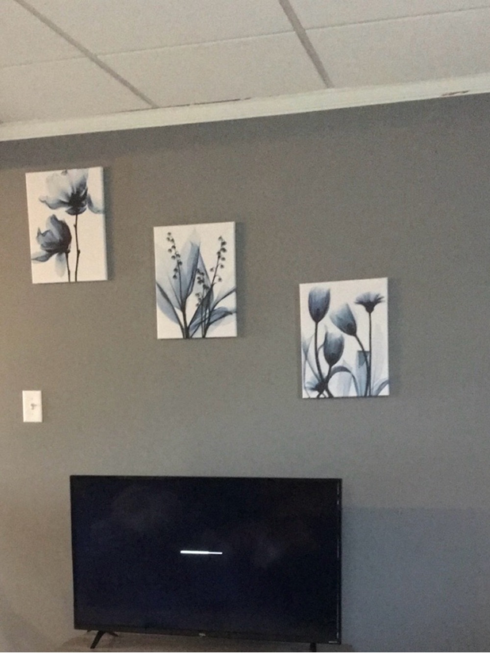 Set of 3 Blue Floral Canvas Wall Art